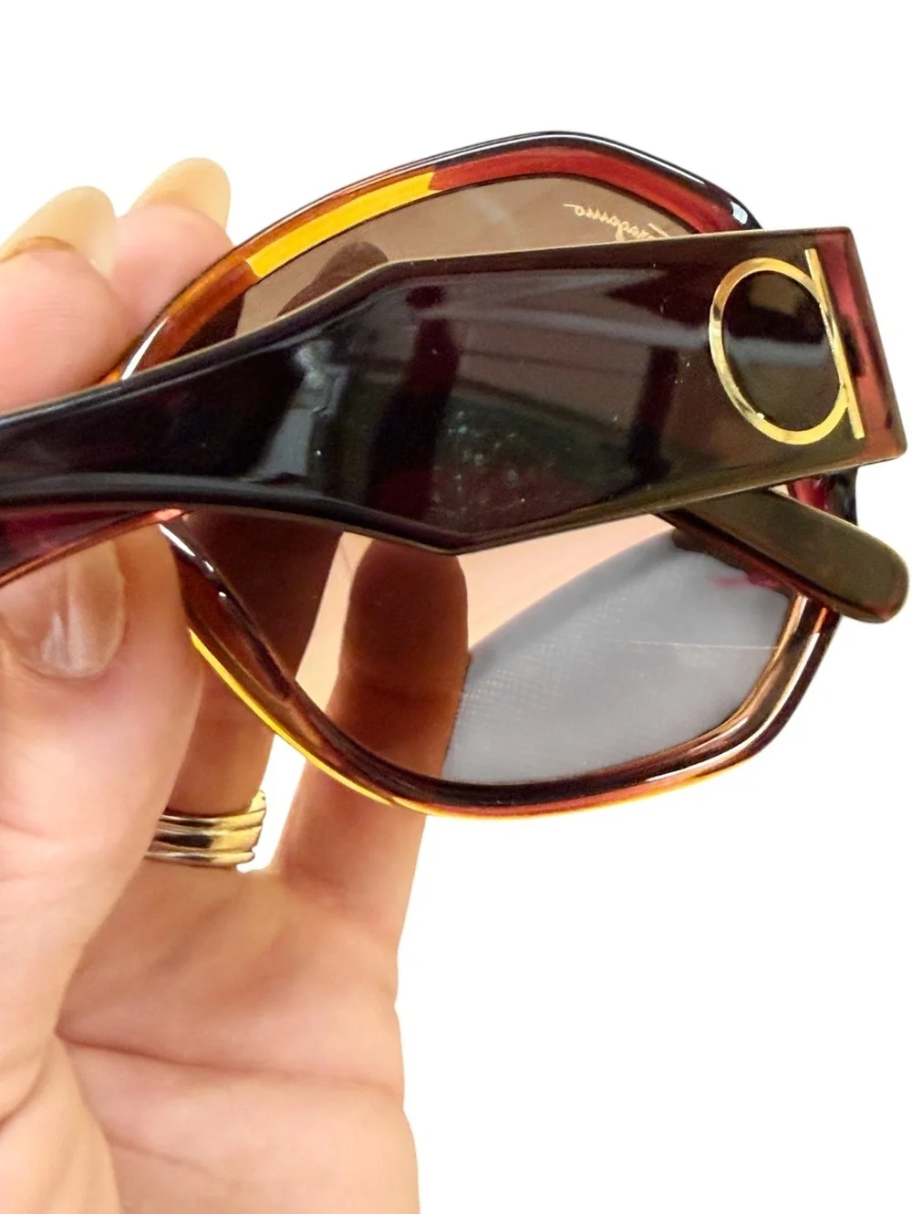Ferragamo Brown Gradient Lens Sunglasses with Gold Logo Detail